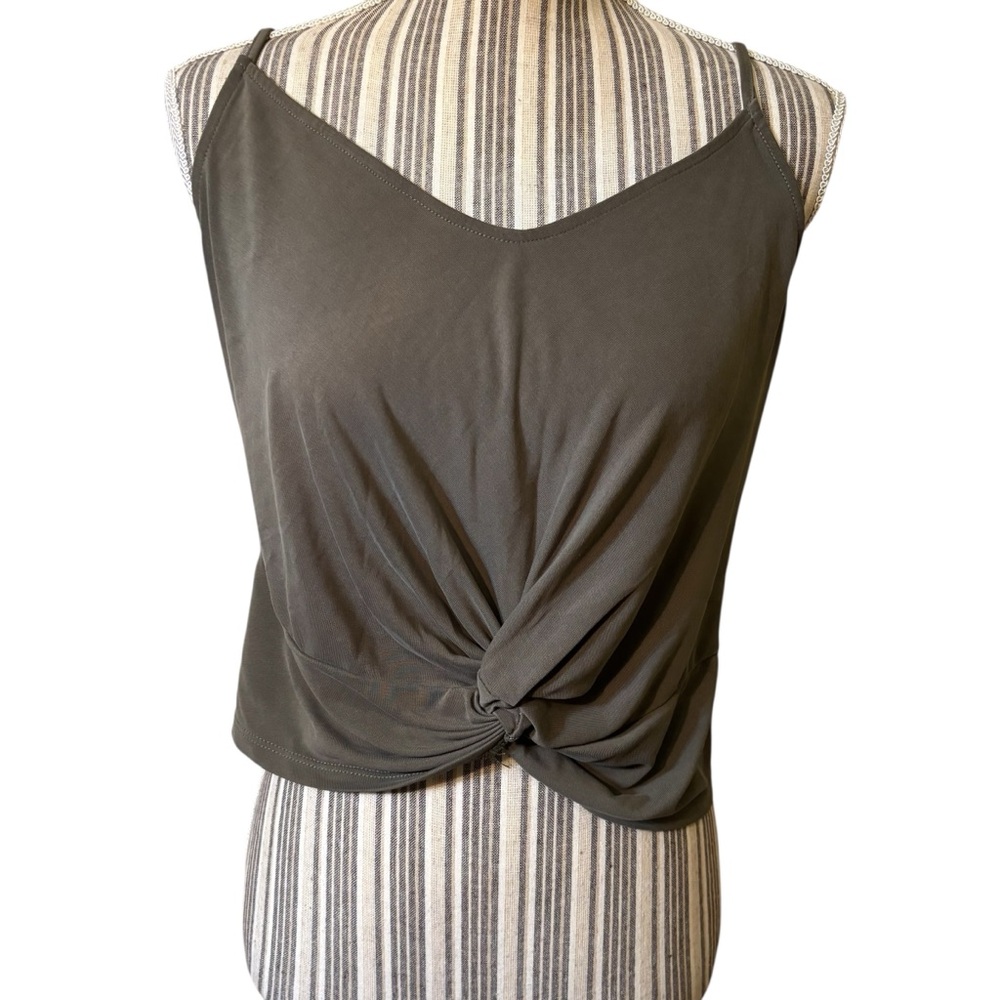 All in Favor Camisole Medium Olive Green Twist Front Cropped V-Neck Modal Boho